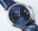Highest Quality Copy Omega De Ville Swiss 2824 Watch - Blue Dial Leather Strap